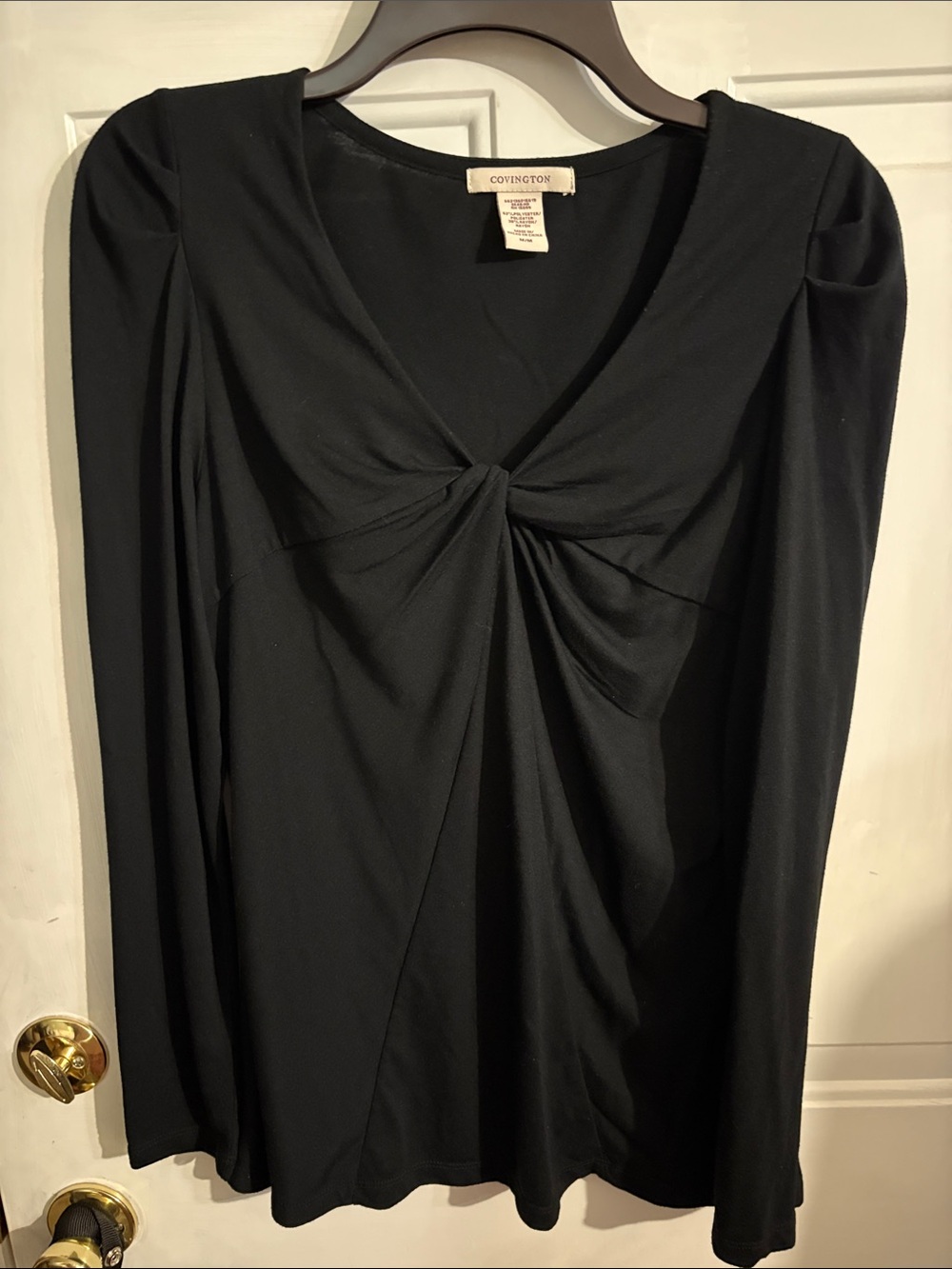 Covington Black Long Sleeve Twist-Front Top